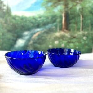 Rivage Cobalt by Duralex. Swirl Pattern Set of 2, Vintage Cobalt Blue Bowls